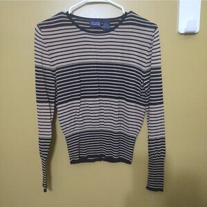 VTG Y2K Hillard & Hanson Long Sleeve Striped Tapered Knit Sweater Sz 8 Preppy